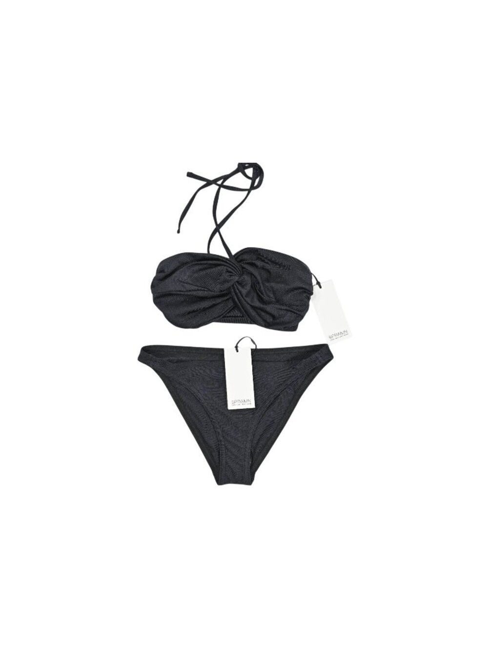 SPRWMN Twist Bandeau Top & Bikini Bottoms in Black